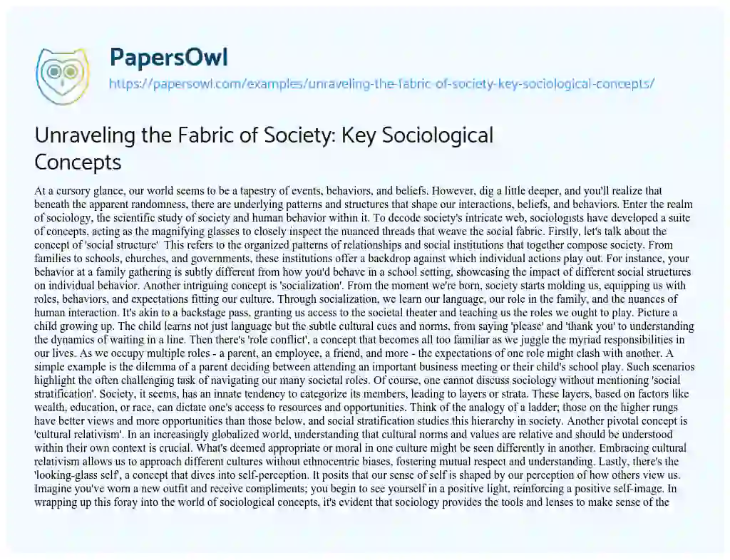 Essay on Unraveling the Fabric of Society: Key Sociological Concepts
