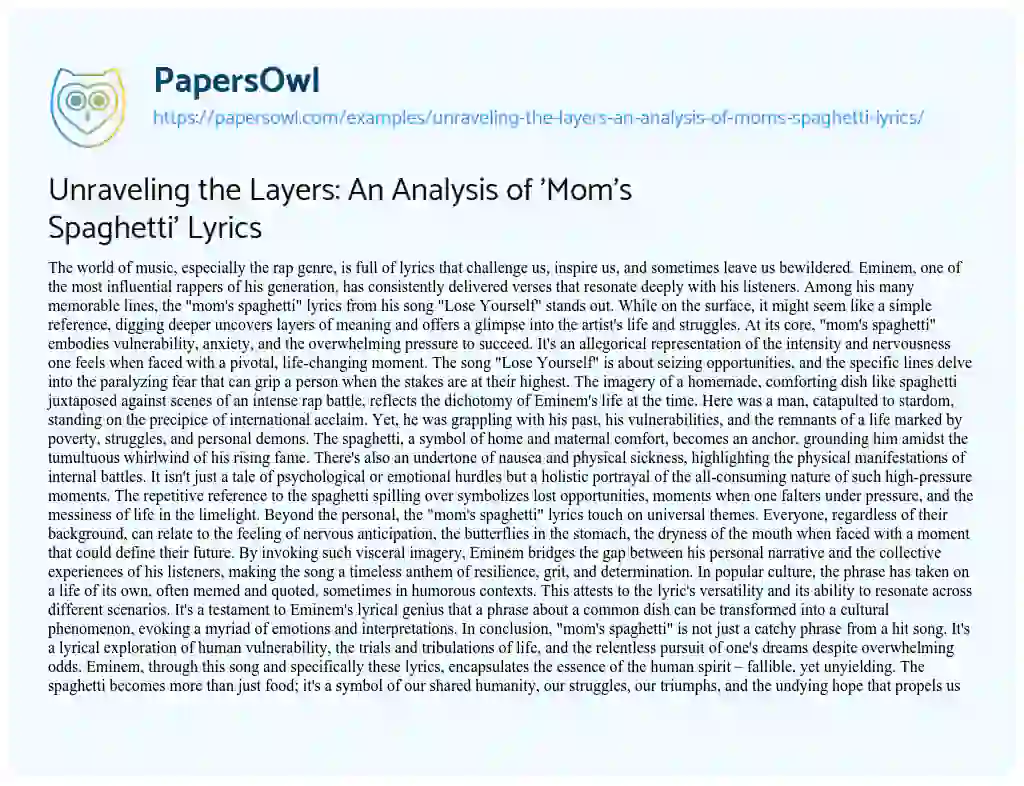 Essay on Unraveling the Layers: an Analysis of ‘Mom’s Spaghetti’ Lyrics