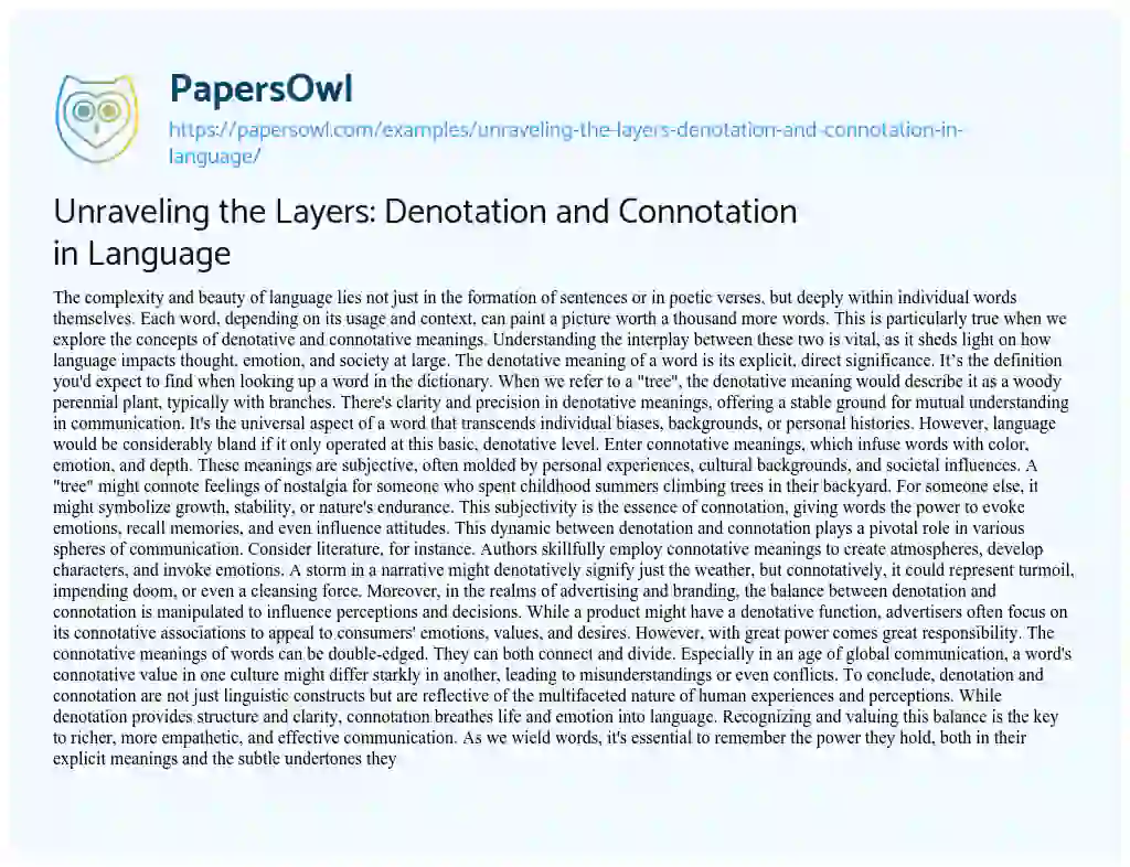 Essay on Unraveling the Layers: Denotation and Connotation in Language