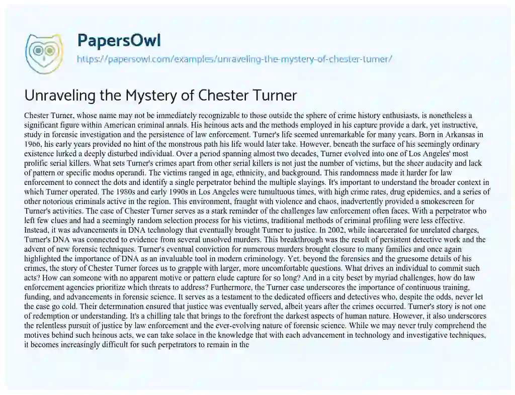Essay on Unraveling the Mystery of Chester Turner