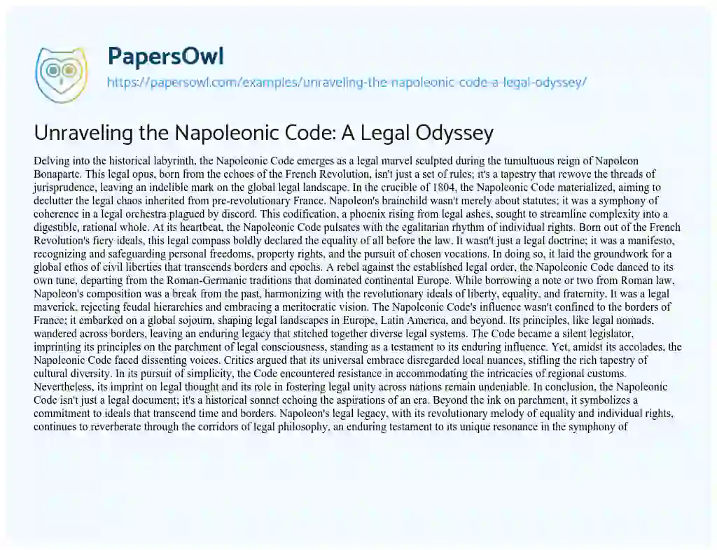 Essay on Unraveling the Napoleonic Code: a Legal Odyssey