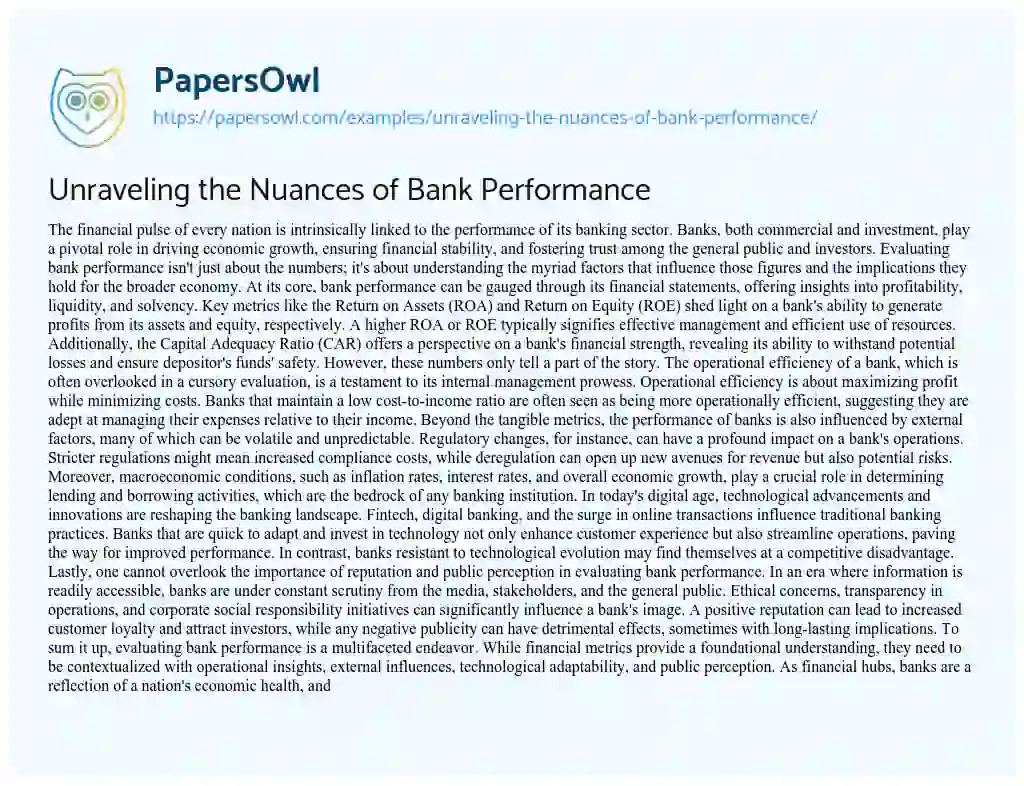 Essay on Unraveling the Nuances of Bank Performance