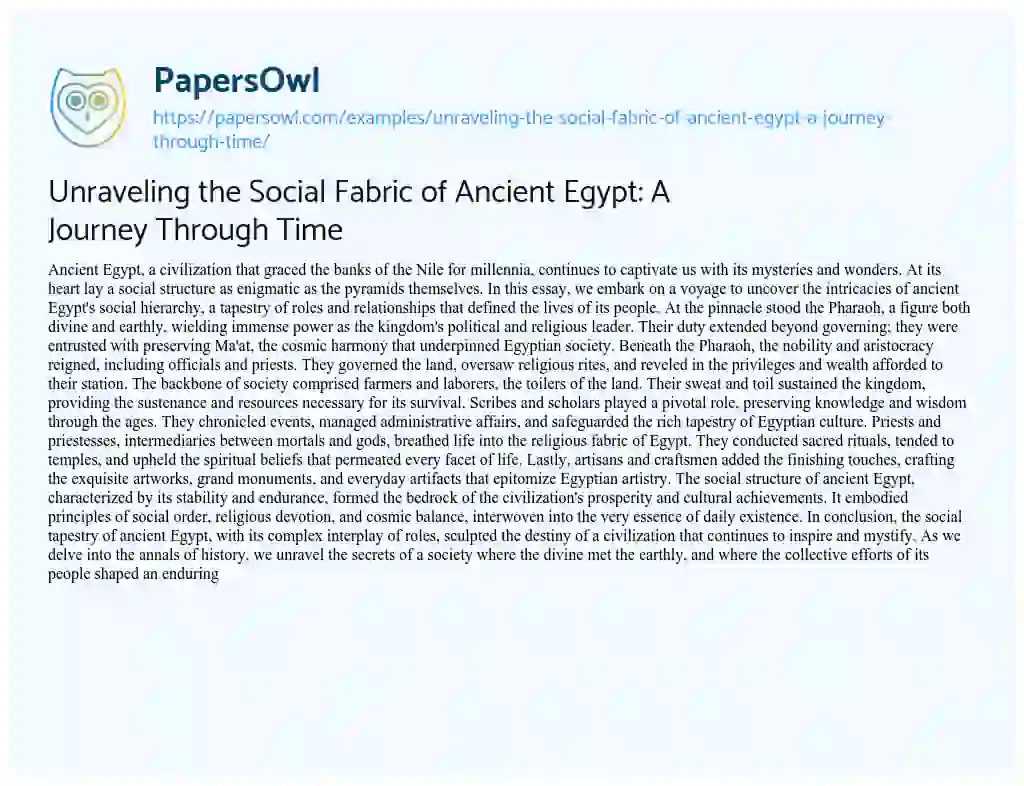 Essay on Unraveling the Social Fabric of Ancient Egypt: a Journey through Time