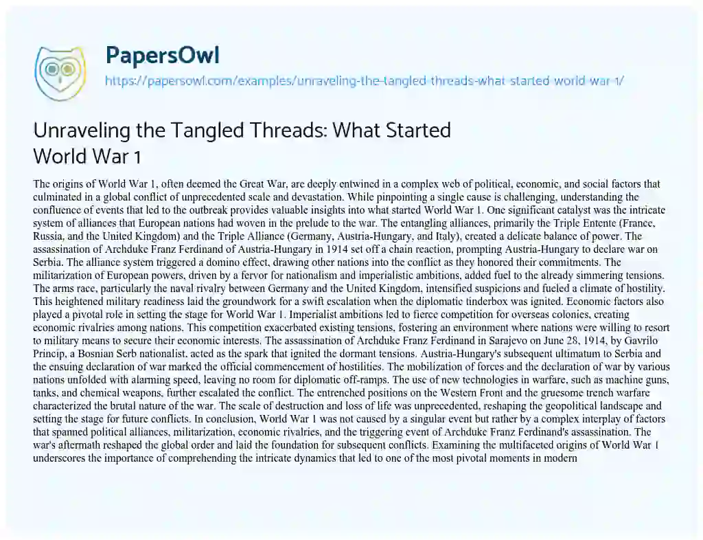 Essay on Unraveling the Tangled Threads: what Started World War 1