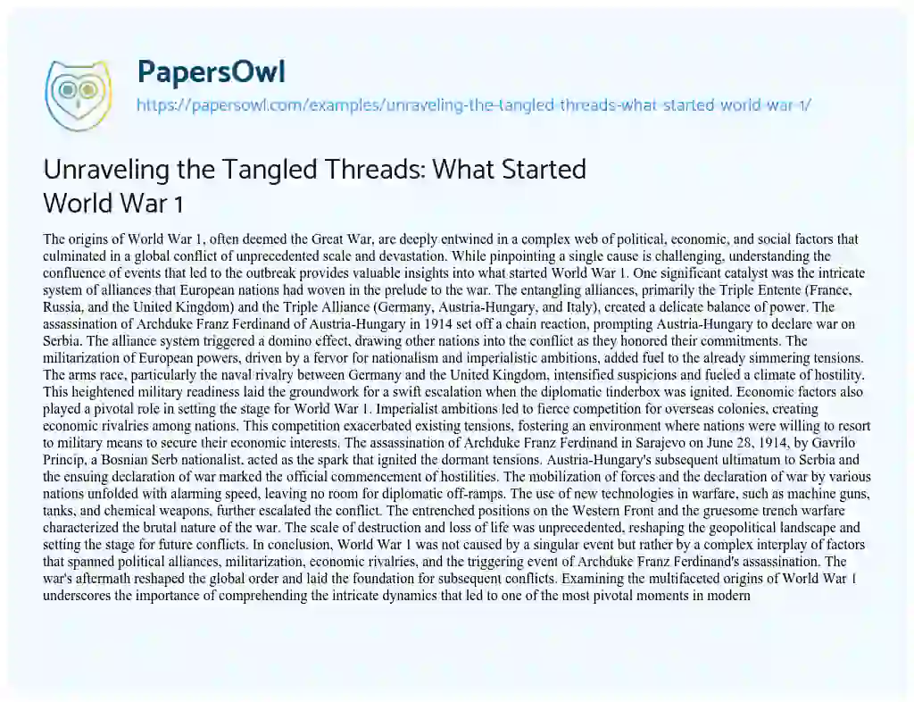 Unraveling the Tangled Threads: What Started World War 1 - Free Essay ...