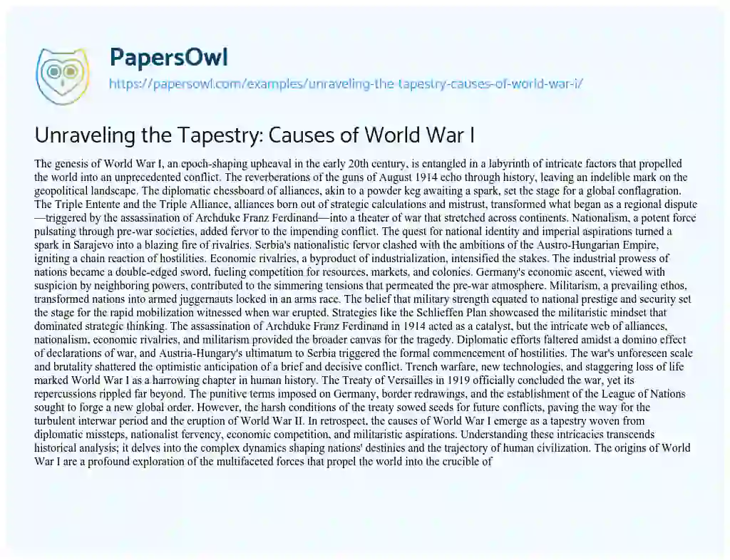 Essay on Unraveling the Tapestry: Causes of World War i