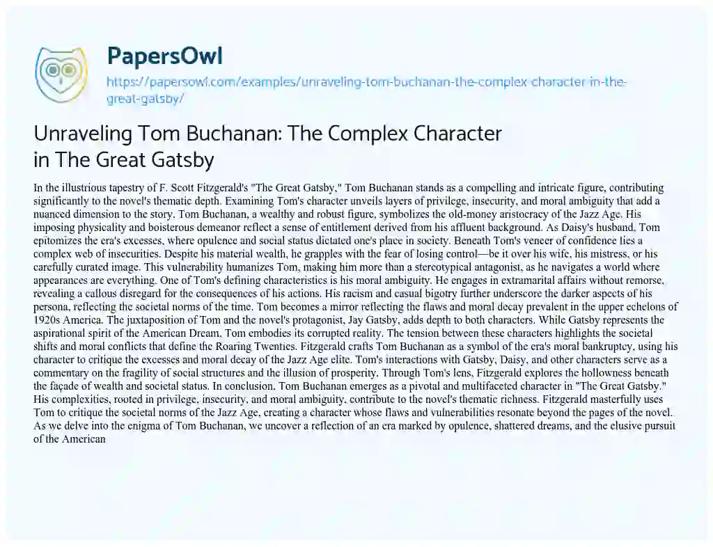 Unraveling Tom Buchanan: The Complex Character in The Great Gatsby ...