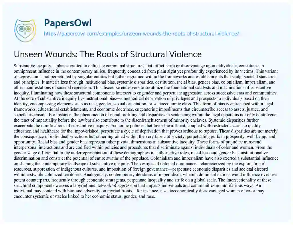 Essay on Unseen Wounds: the Roots of Structural Violence