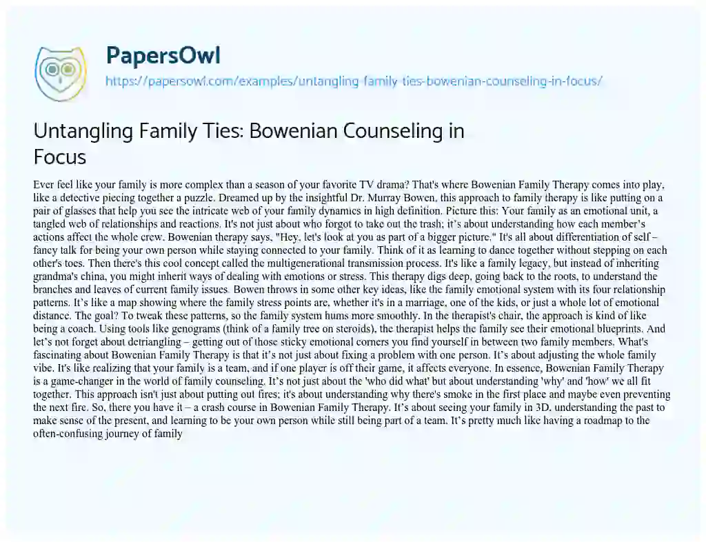 Essay on Untangling Family Ties: Bowenian Counseling in Focus