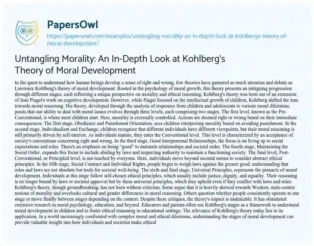 Essay on Untangling Morality: an In-Depth Look at Kohlberg’s Theory of Moral Development