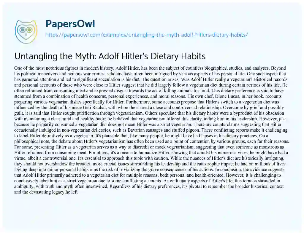 Essay on Untangling the Myth: Adolf Hitler’s Dietary Habits