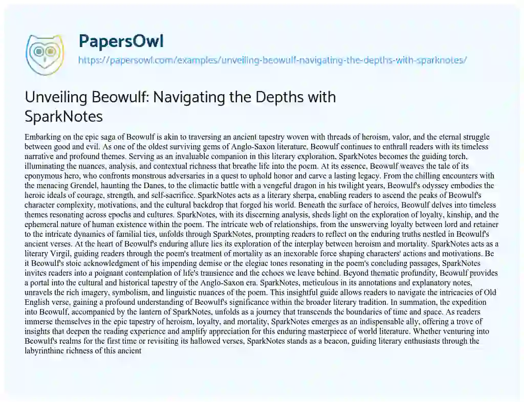 Essay on Unveiling Beowulf: Navigating the Depths with SparkNotes