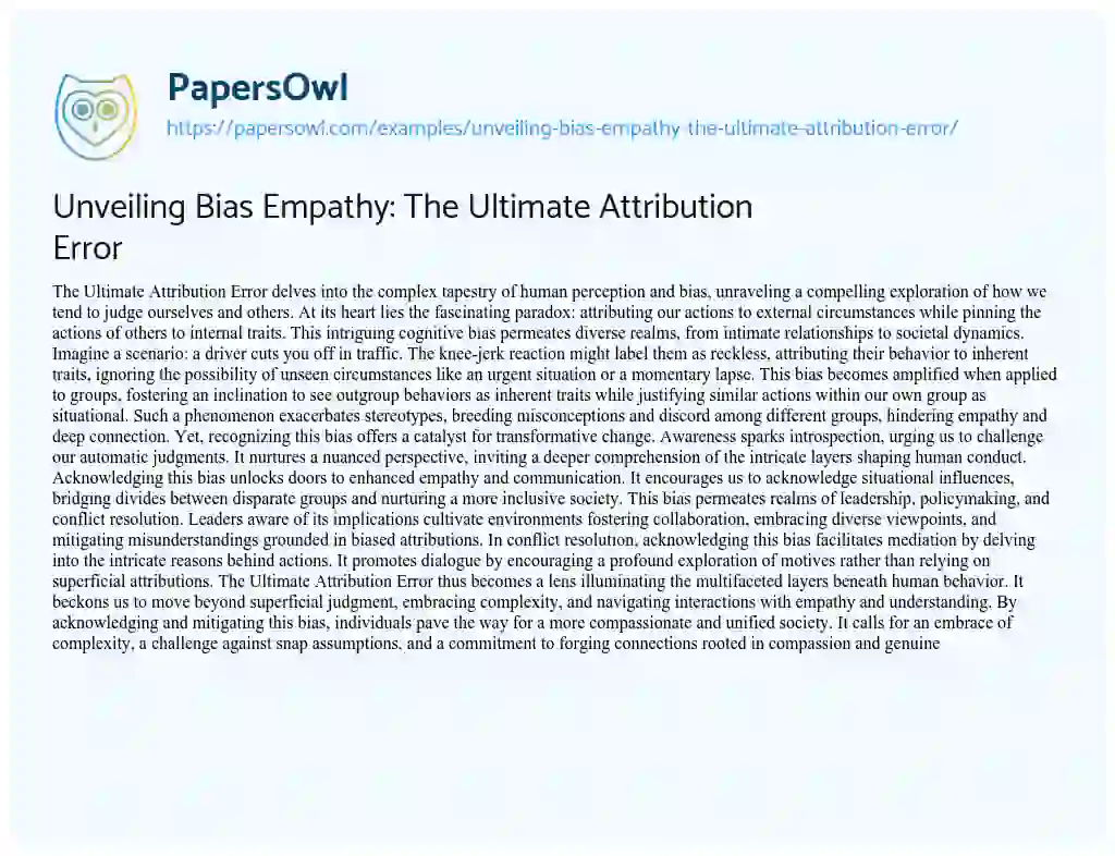 Essay on Unveiling Bias Empathy: the Ultimate Attribution Error