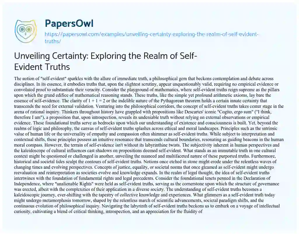Essay on Unveiling Certainty: Exploring the Realm of Self-Evident Truths
