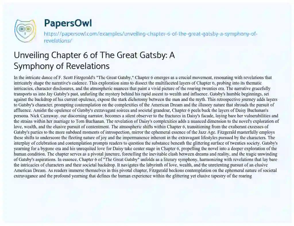 Essay on Unveiling Chapter 6 of the Great Gatsby: a Symphony of Revelations