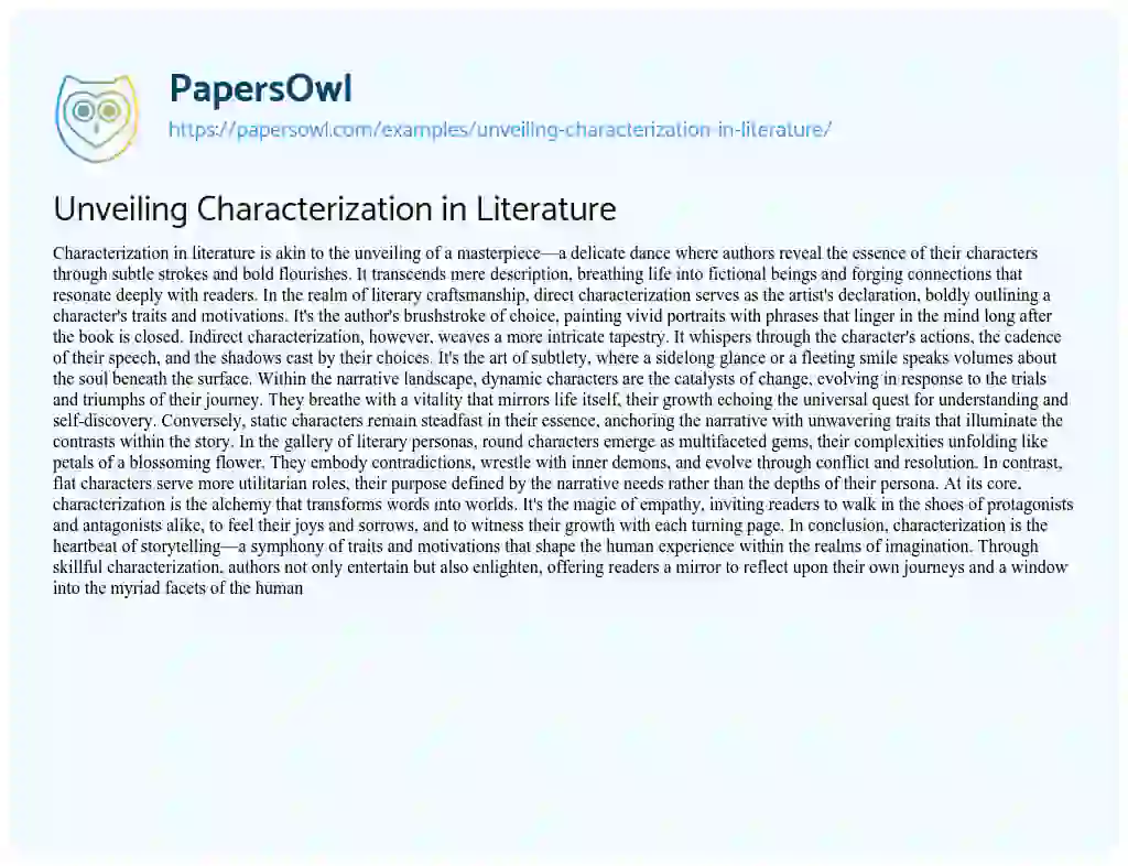 Essay on Unveiling Characterization in Literature