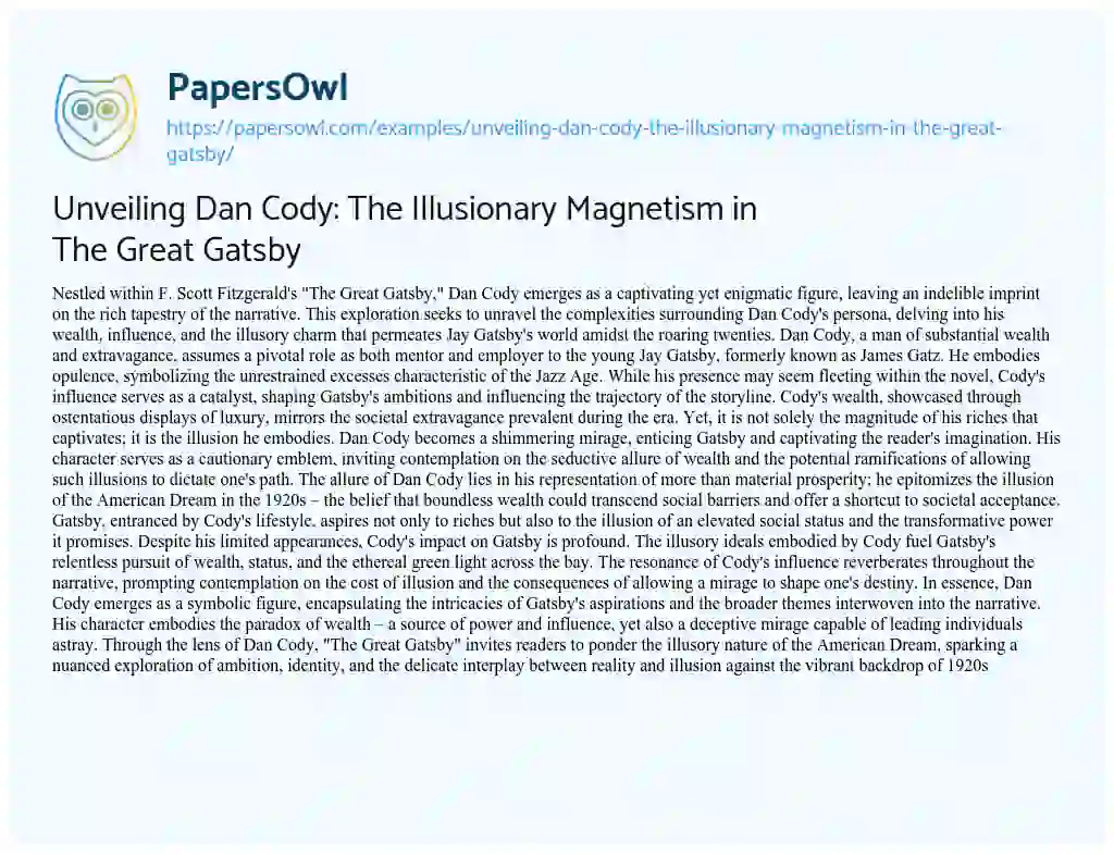 Essay on Unveiling Dan Cody: the Illusionary Magnetism in the Great Gatsby