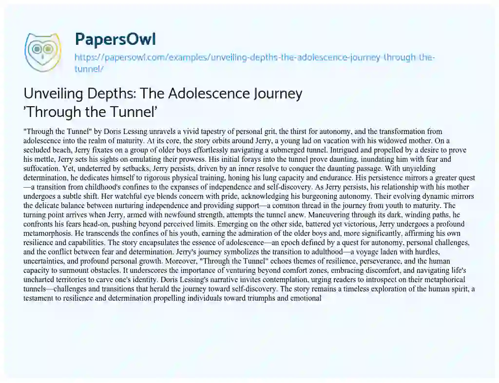 Essay on Unveiling Depths: the Adolescence Journey ‘Through the Tunnel’