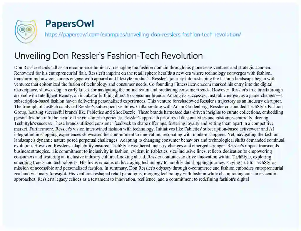 Essay on Unveiling Don Ressler’s Fashion-Tech Revolution