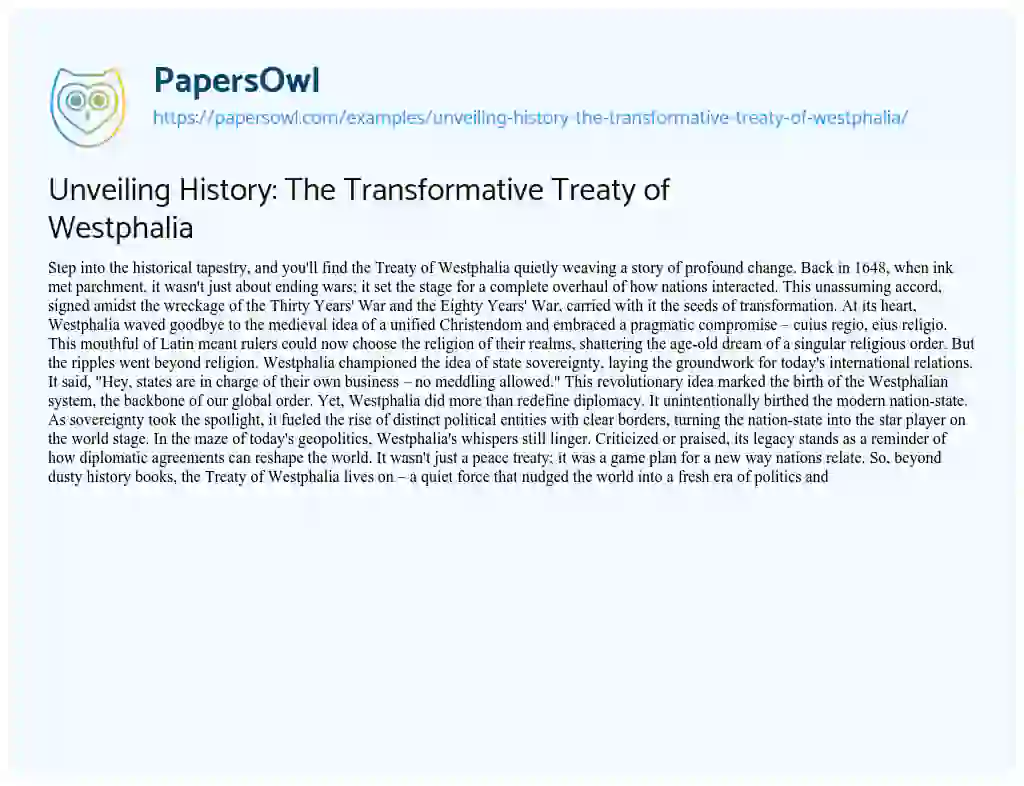 Essay on Unveiling History: the Transformative Treaty of Westphalia