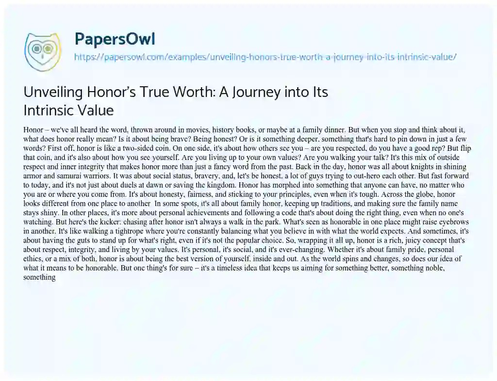 Essay on Unveiling Honor’s True Worth: a Journey into its Intrinsic Value