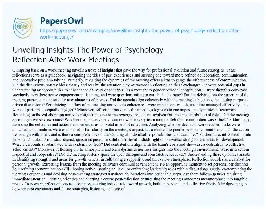 Essay on Unveiling Insights: the Power of Psychology Reflection after Work Meetings