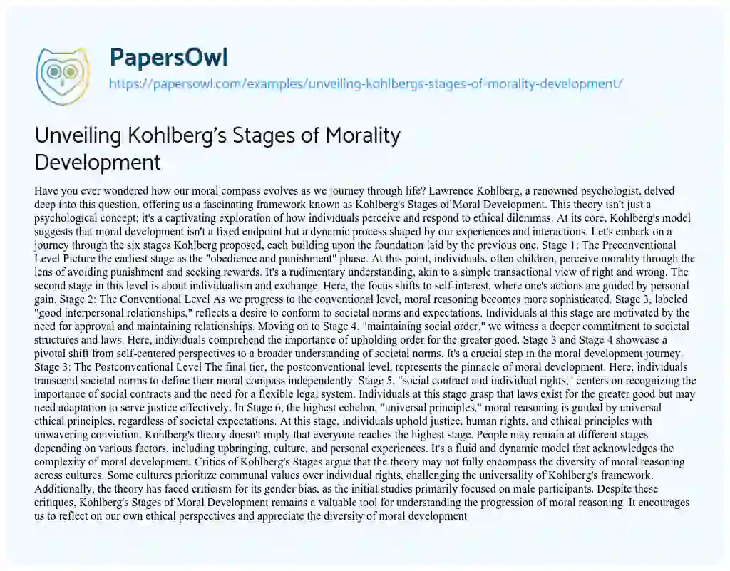 Essay on Unveiling Kohlberg’s Stages of Morality Development