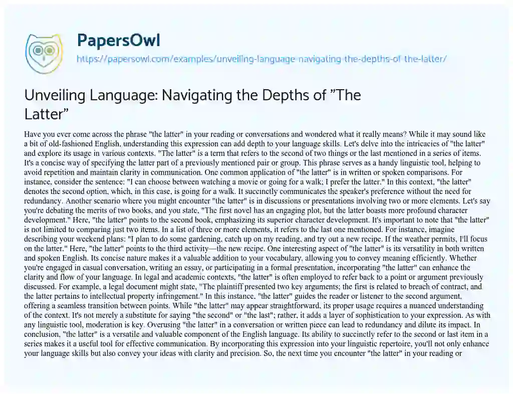 Essay on Unveiling Language: Navigating the Depths of “The Latter”