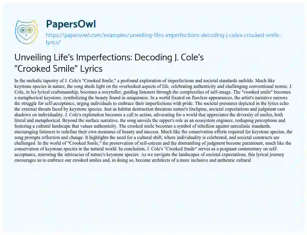 Essay on Unveiling Life’s Imperfections: Decoding J. Cole’s “Crooked Smile” Lyrics