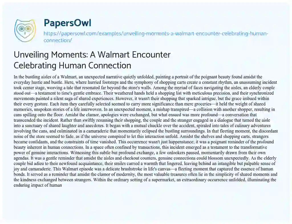 Essay on Unveiling Moments: a Walmart Encounter Celebrating Human Connection