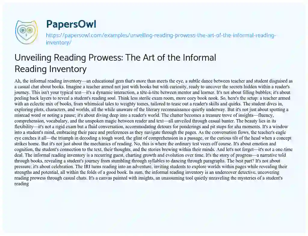 Essay on Unveiling Reading Prowess: the Art of the Informal Reading Inventory