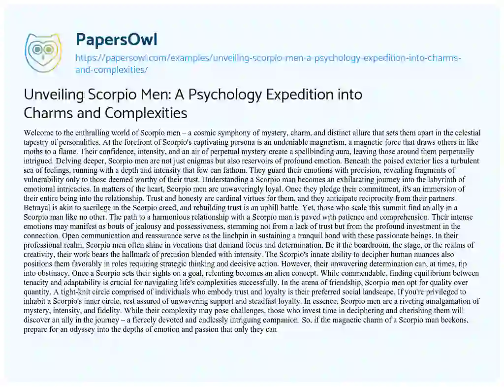 Essay on Unveiling Scorpio Men: a Psychology Expedition into Charms and Complexities