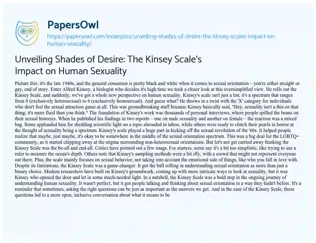 Essay on Unveiling Shades of Desire: the Kinsey Scale’s Impact on Human Sexuality