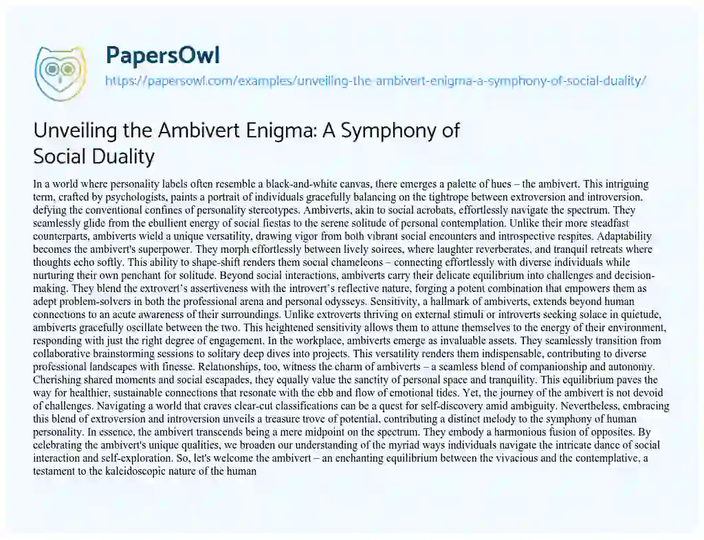 Essay on Unveiling the Ambivert Enigma: a Symphony of Social Duality