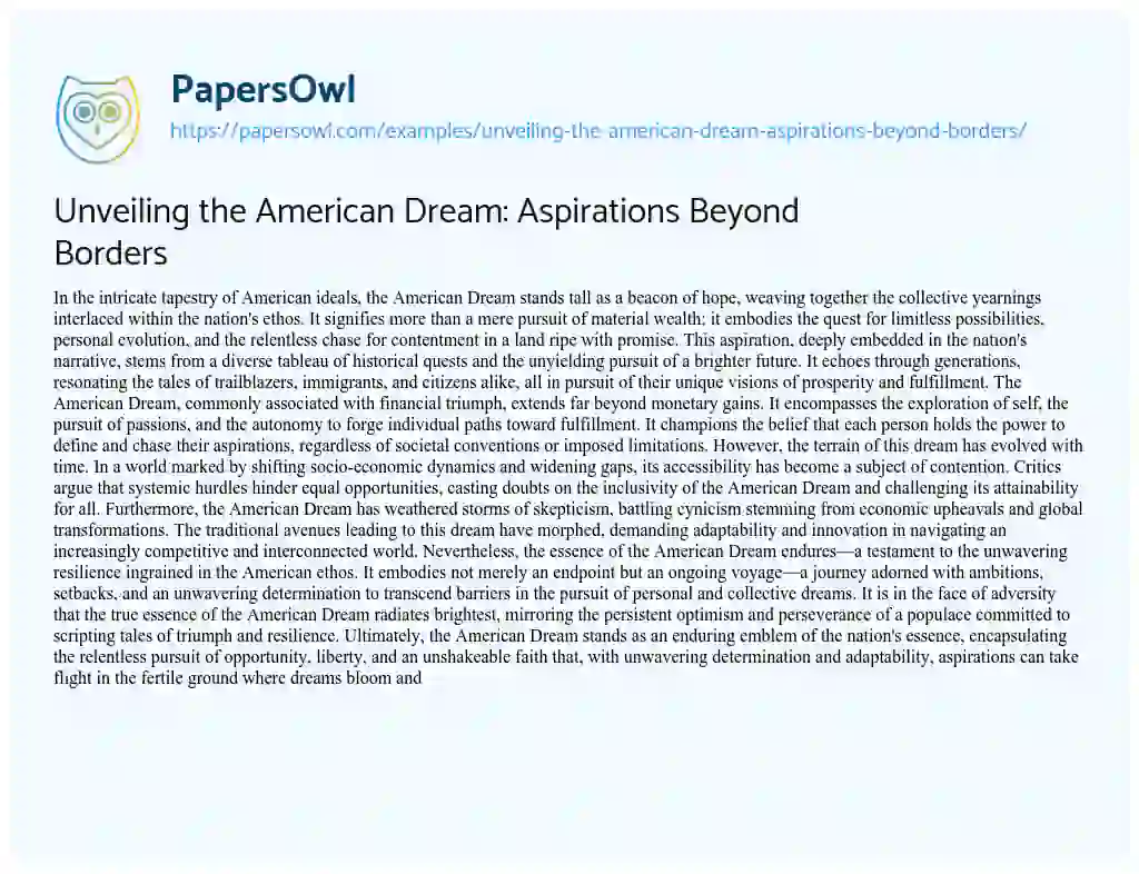Essay on Unveiling the American Dream: Aspirations Beyond Borders