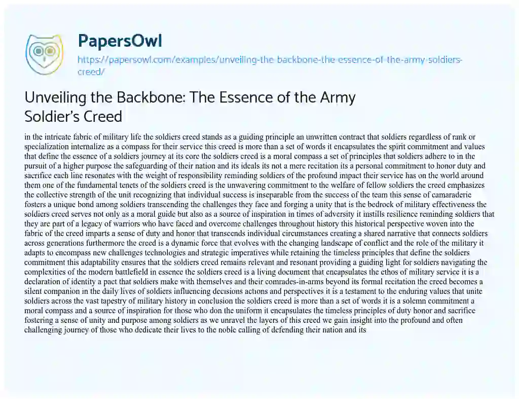 Essay on Unveiling the Backbone: the Essence of the Army Soldier’s Creed