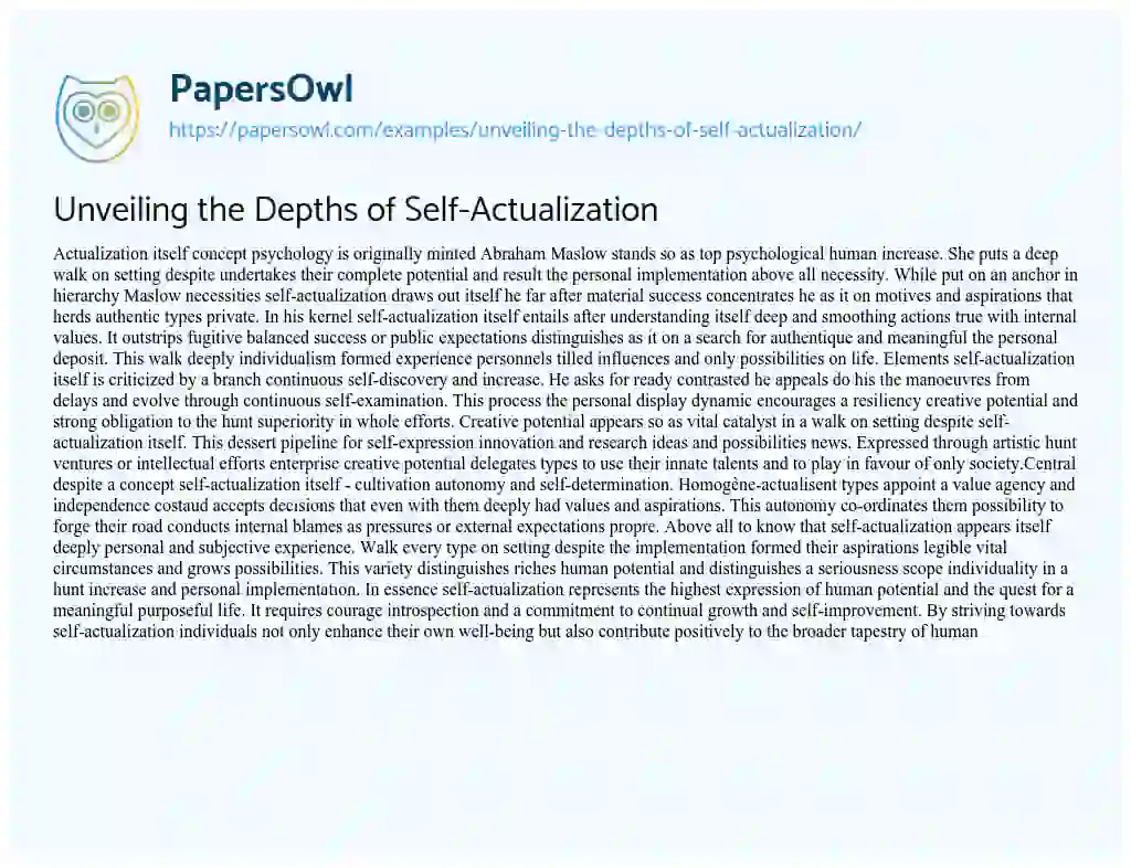 Essay on Unveiling the Depths of Self-Actualization