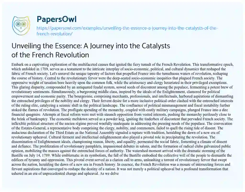 Essay on Unveiling the Essence: a Journey into the Catalysts of the French Revolution