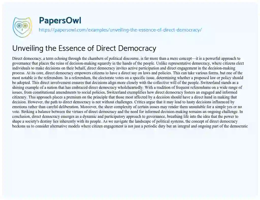 Essay on Unveiling the Essence of Direct Democracy