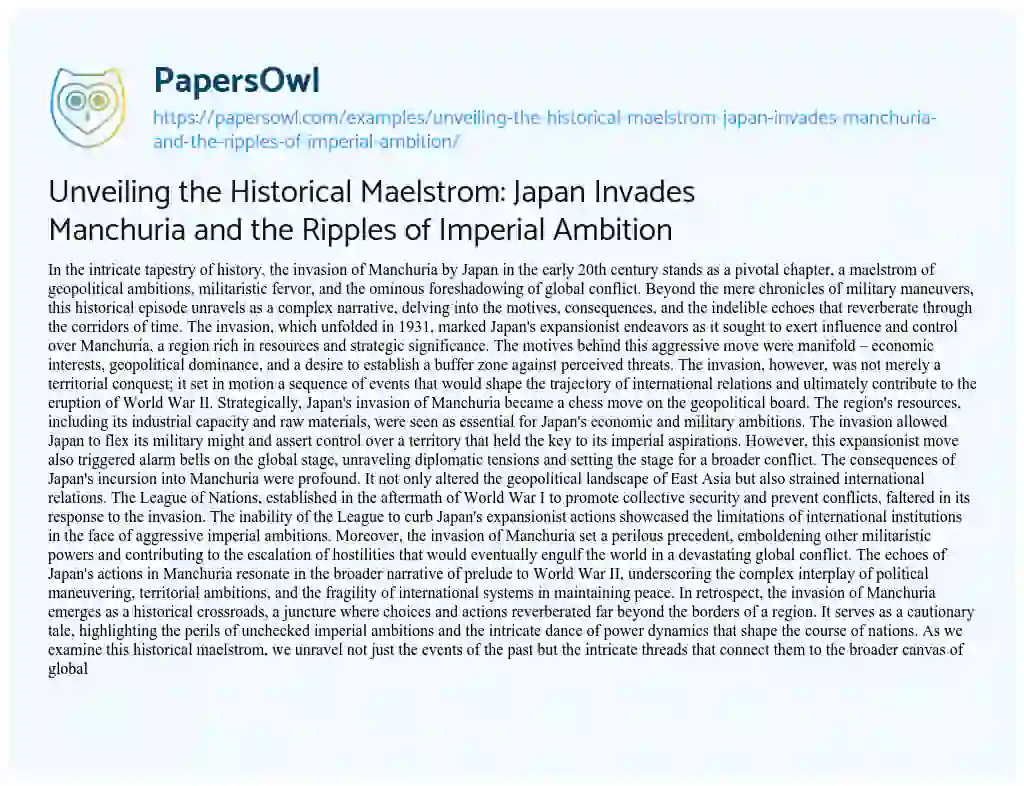 Essay on Unveiling the Historical Maelstrom: Japan Invades Manchuria and the Ripples of Imperial Ambition