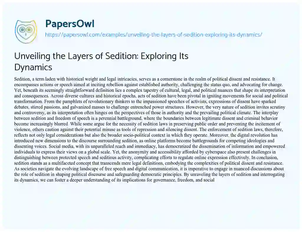 Essay on Unveiling the Layers of Sedition: Exploring its Dynamics
