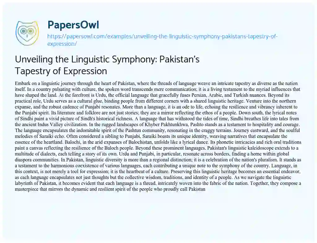 Essay on Unveiling the Linguistic Symphony: Pakistan’s Tapestry of Expression