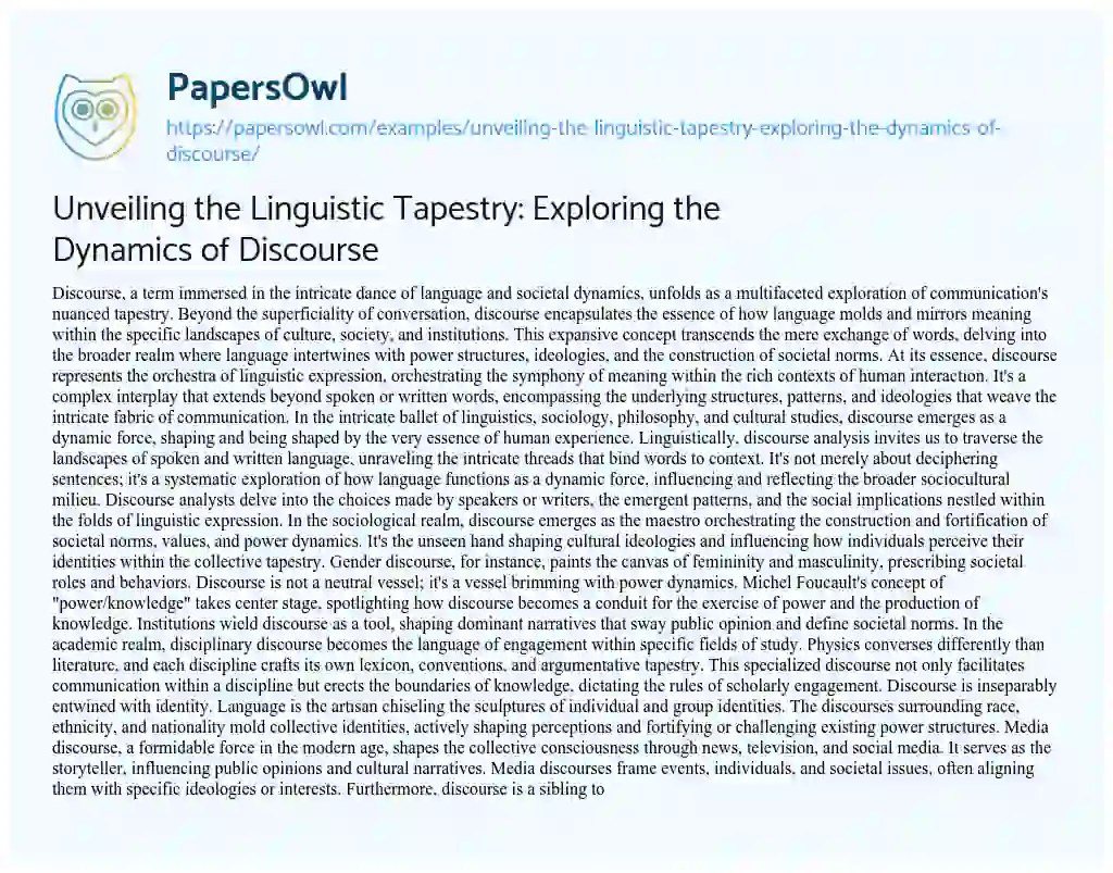 Essay on Unveiling the Linguistic Tapestry: Exploring the Dynamics of Discourse