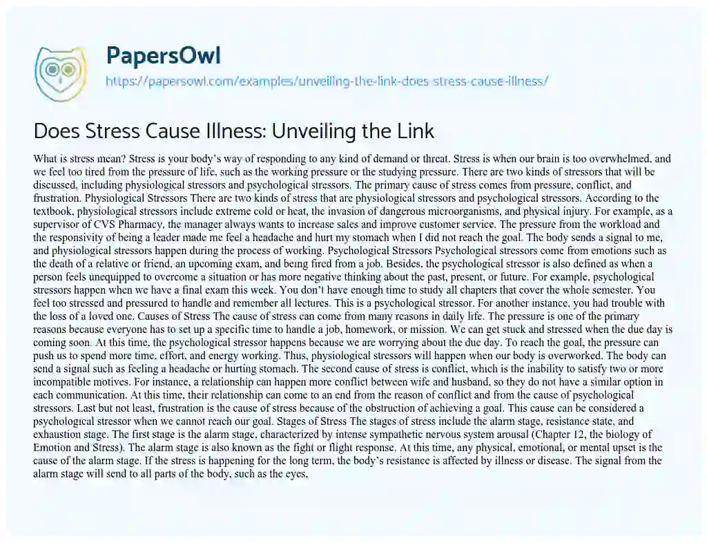Essay on Does Stress Cause Illness: Unveiling the Link