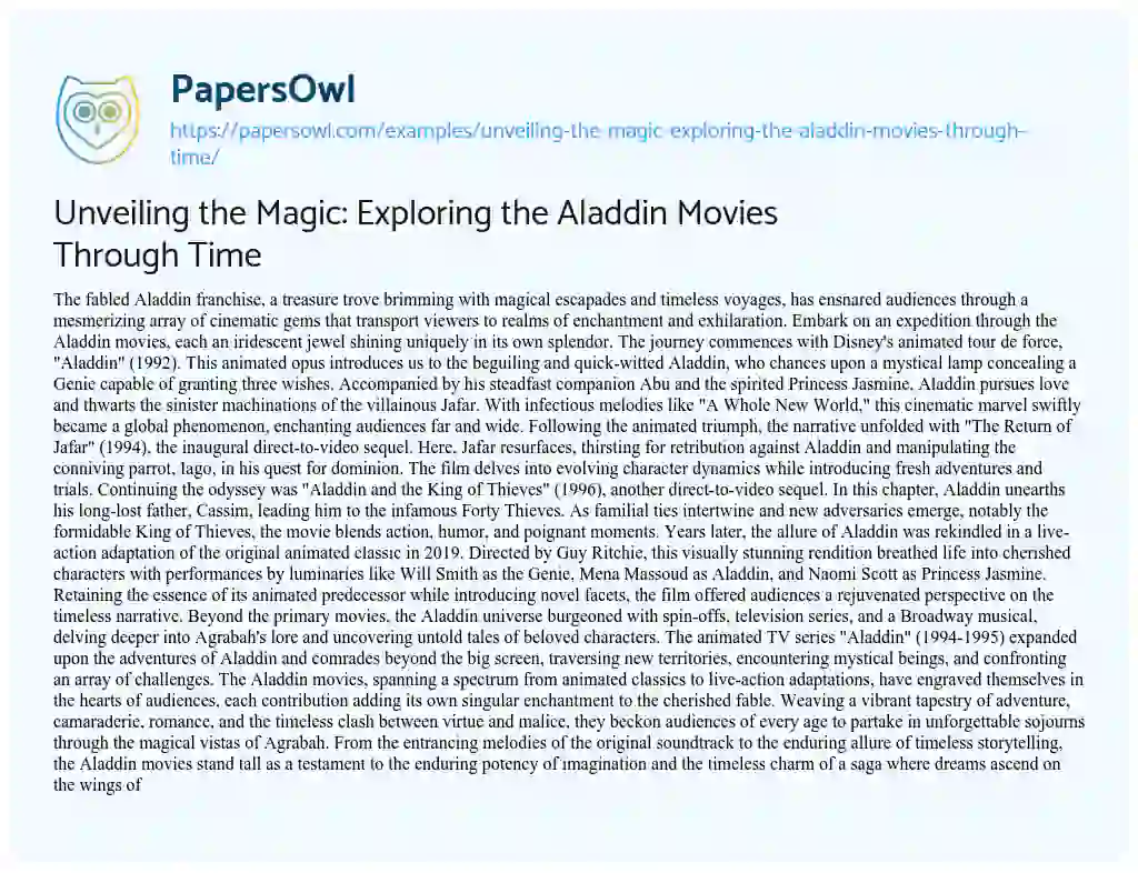 Essay on Unveiling the Magic: Exploring the Aladdin Movies through Time