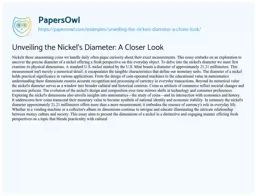 Essay on Unveiling the Nickel’s Diameter: a Closer Look