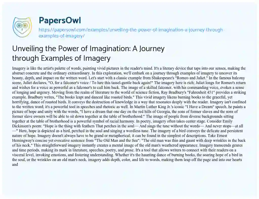 Essay on Unveiling the Power of Imagination: a Journey through Examples of Imagery