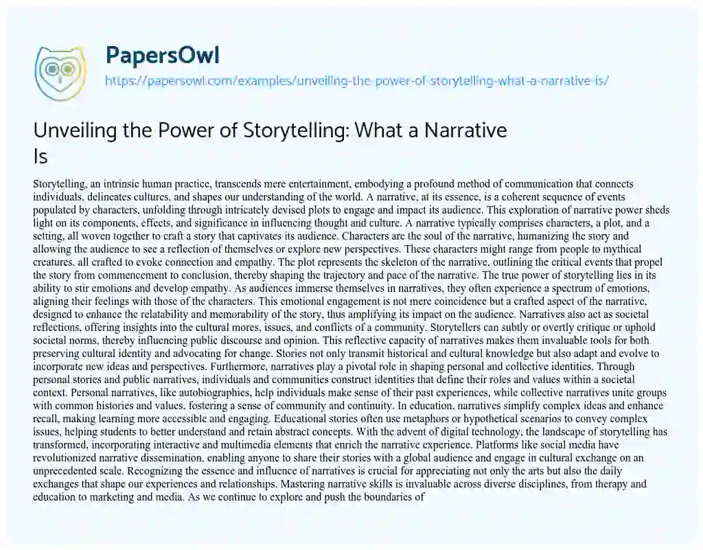 Essay on Unveiling the Power of Storytelling: what a Narrative is