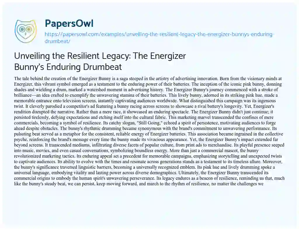 Essay on Unveiling the Resilient Legacy: The Energizer Bunny’s Enduring Drumbeat