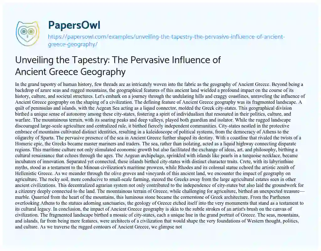 Essay on Unveiling the Tapestry: the Pervasive Influence of Ancient Greece Geography